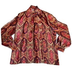 Starington Vintage blouse Silk red orange yellow  Blouse Womens 6 100% silk